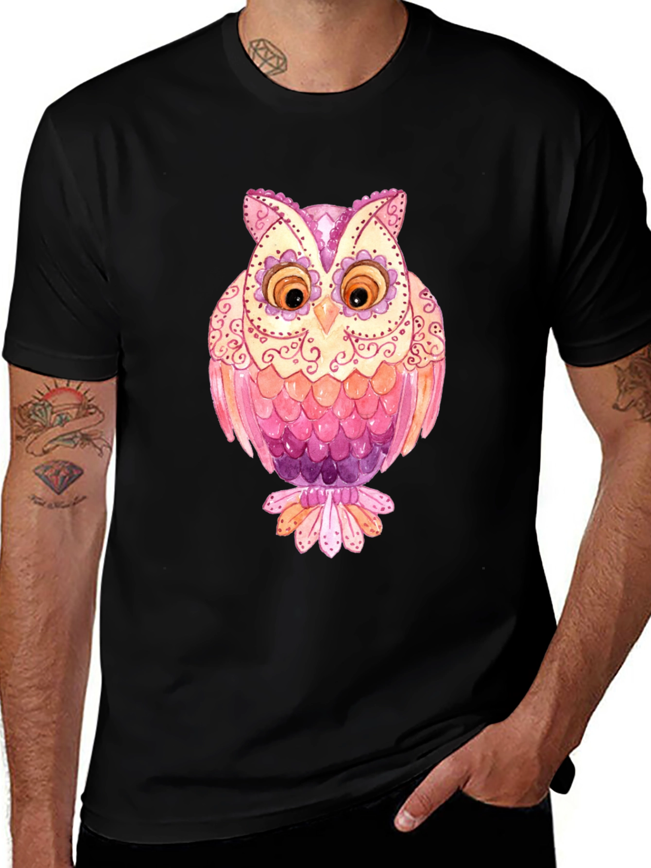 Variant 4 of Owl Graphic T-Shirt - Men's Black Tee
