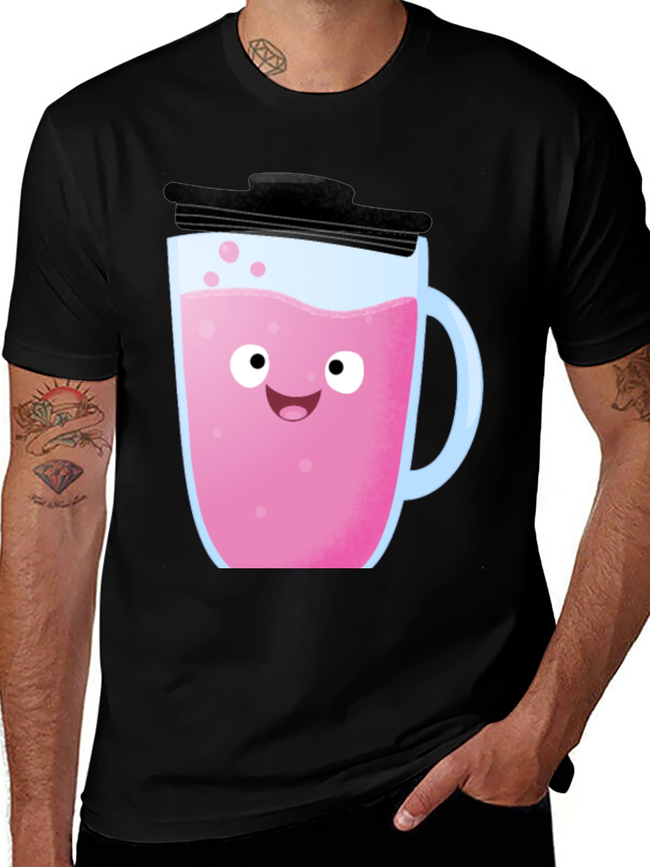 Black Cute Pink Drink Graphic Tee - Fun Kawaii Style! main image