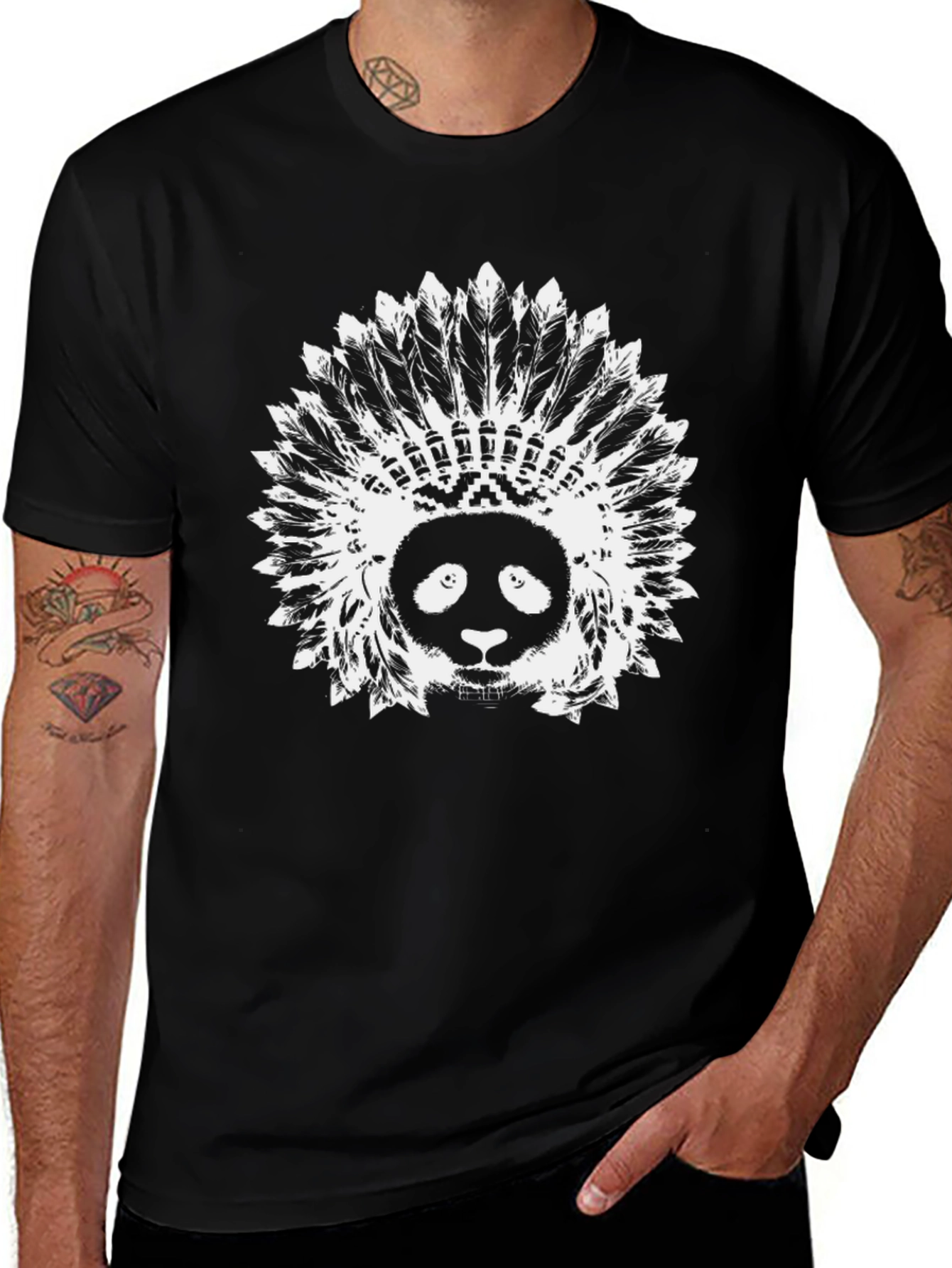Variant 6 of Panda Indian Headdress Graphic Tee