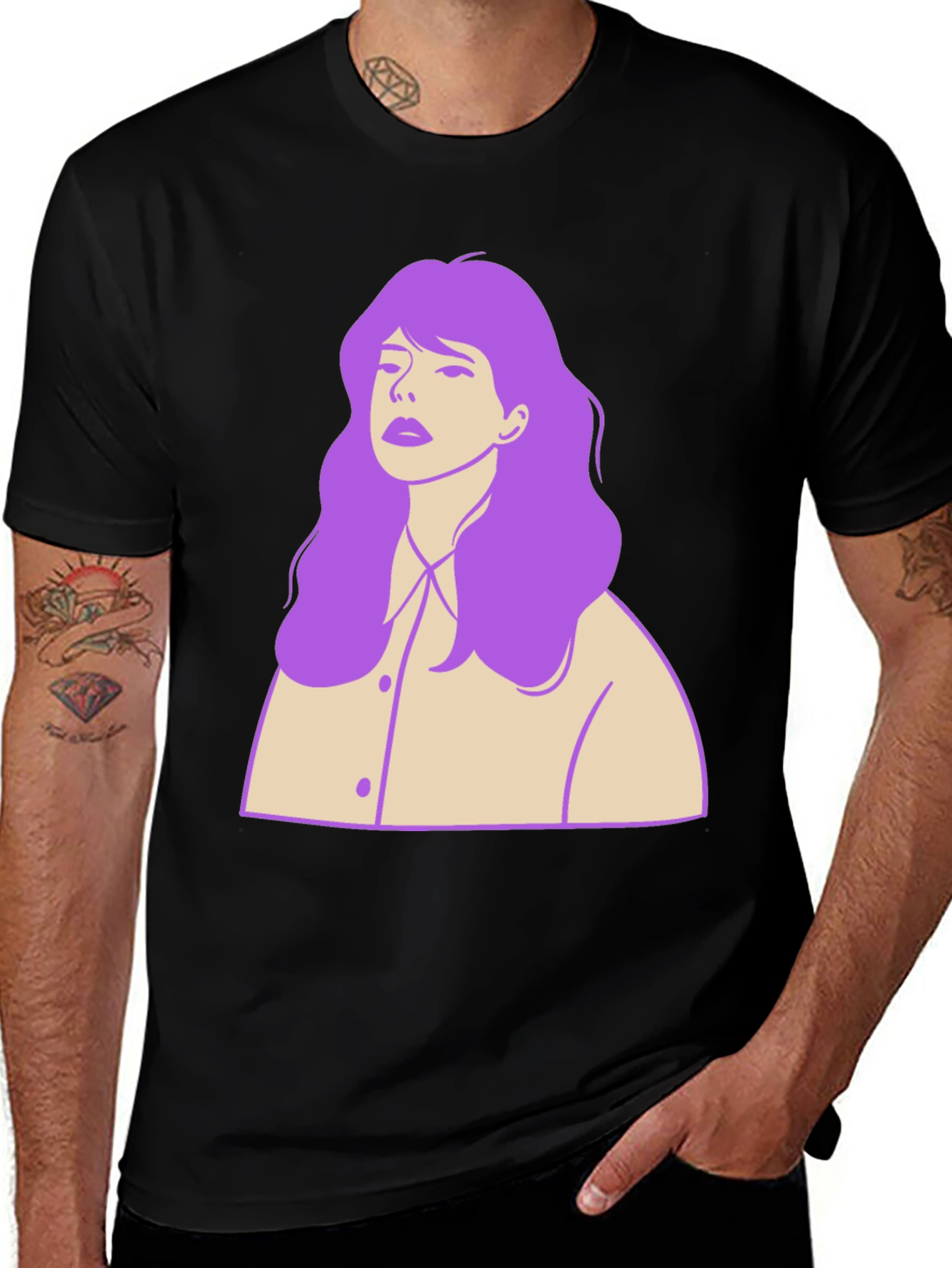 Variant 3 of Stylish Black T-Shirt with Purple Hair Graphic