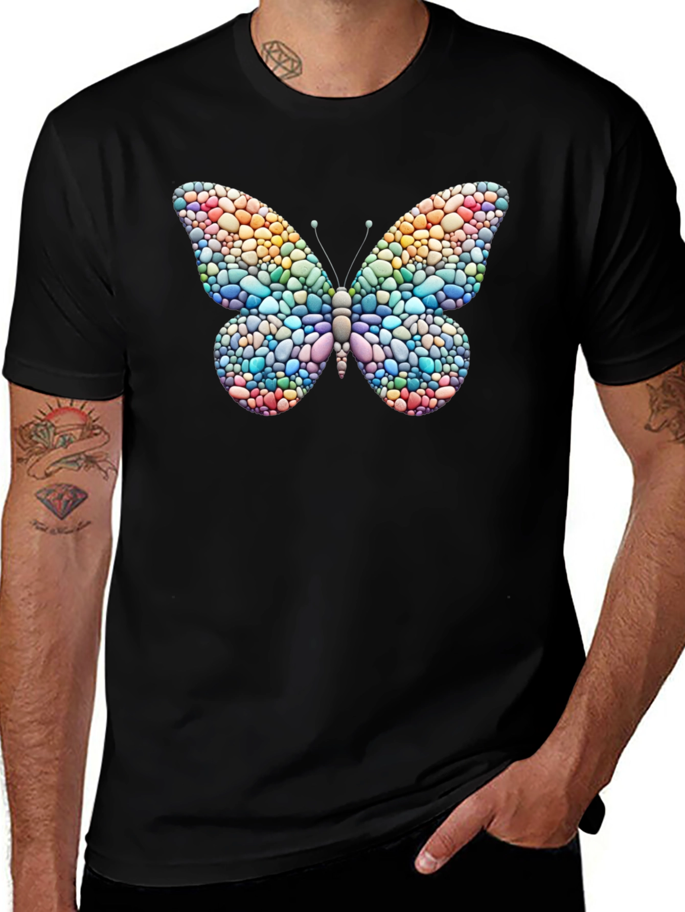 Variant 9 of Butterfly Stone Art T-Shirt - Black Casual Tee