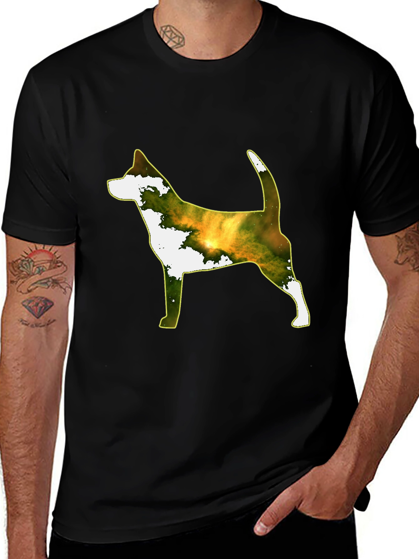 Variant 17 of Dog Silhouette Galaxy Print Black Tee