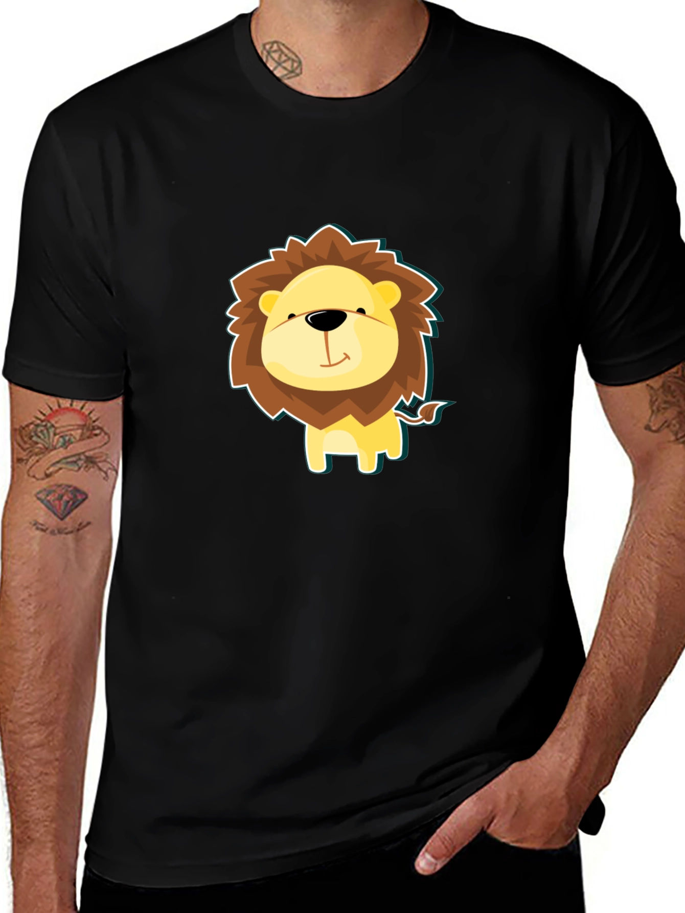 Variant 17 of Cute Lion Graphic Print Black T-Shirt