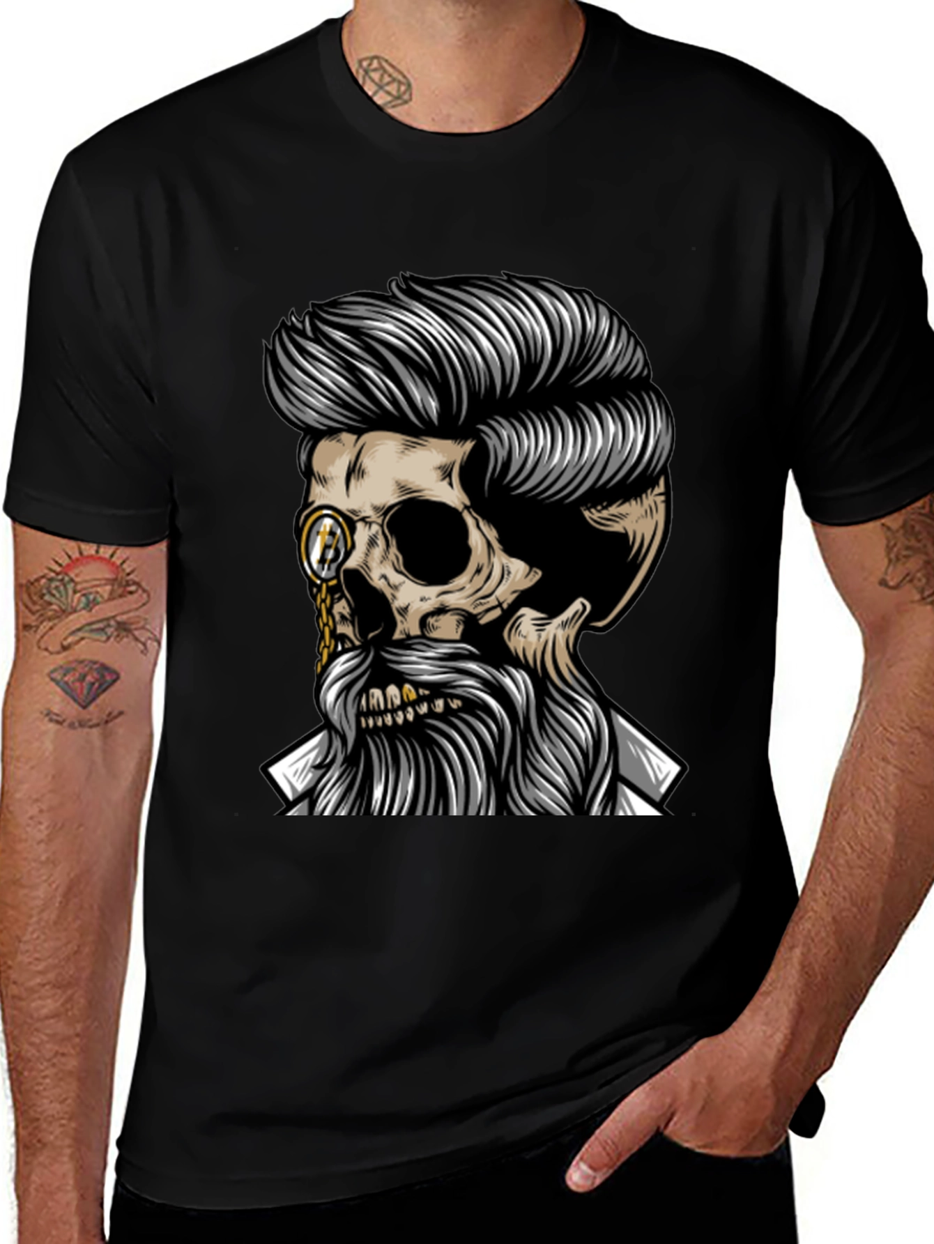 Variant 19 of Hipster Skull T-Shirt - Black Graphic Tee