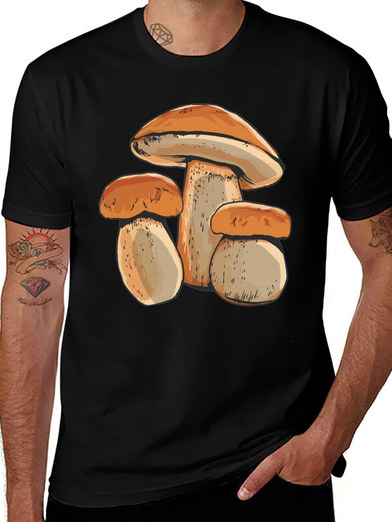 Variant 22 of Mushroom Print Black T-Shirt