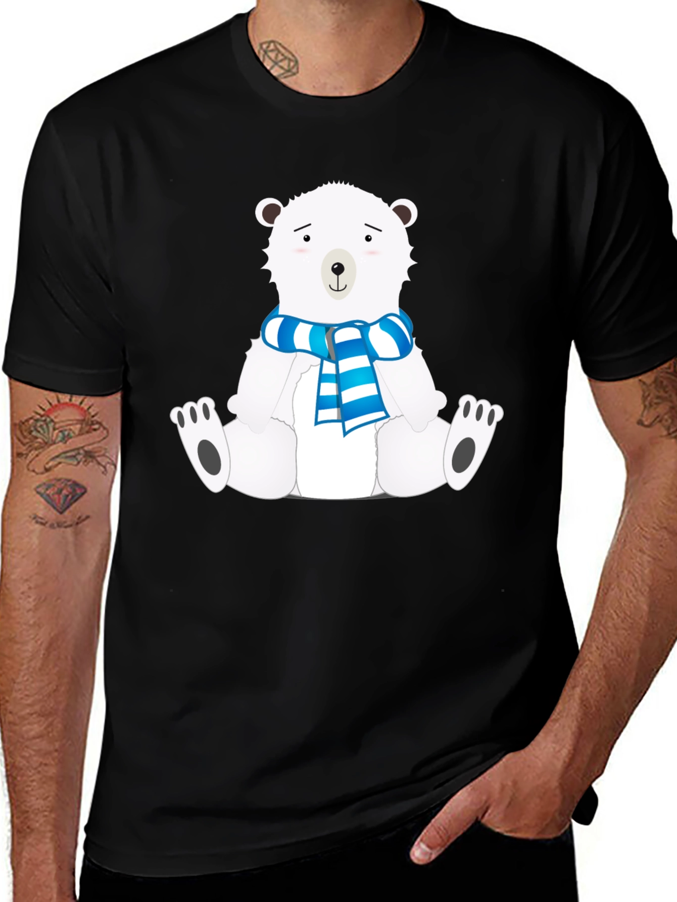 Variant 9 of Polar Bear Scarf Graphic Black Tee