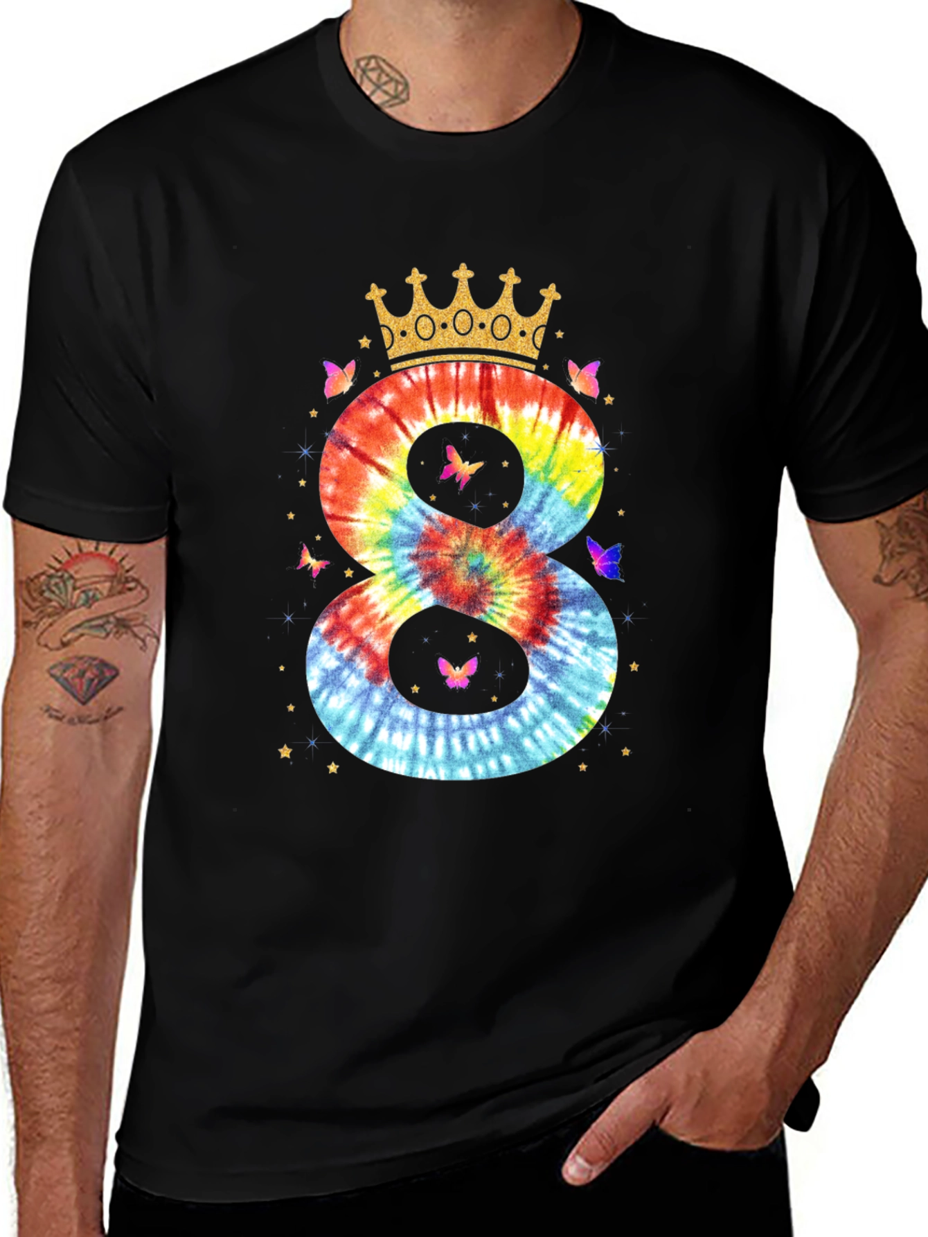 Tie Dye Number 8 Birthday Crown T-Shirt