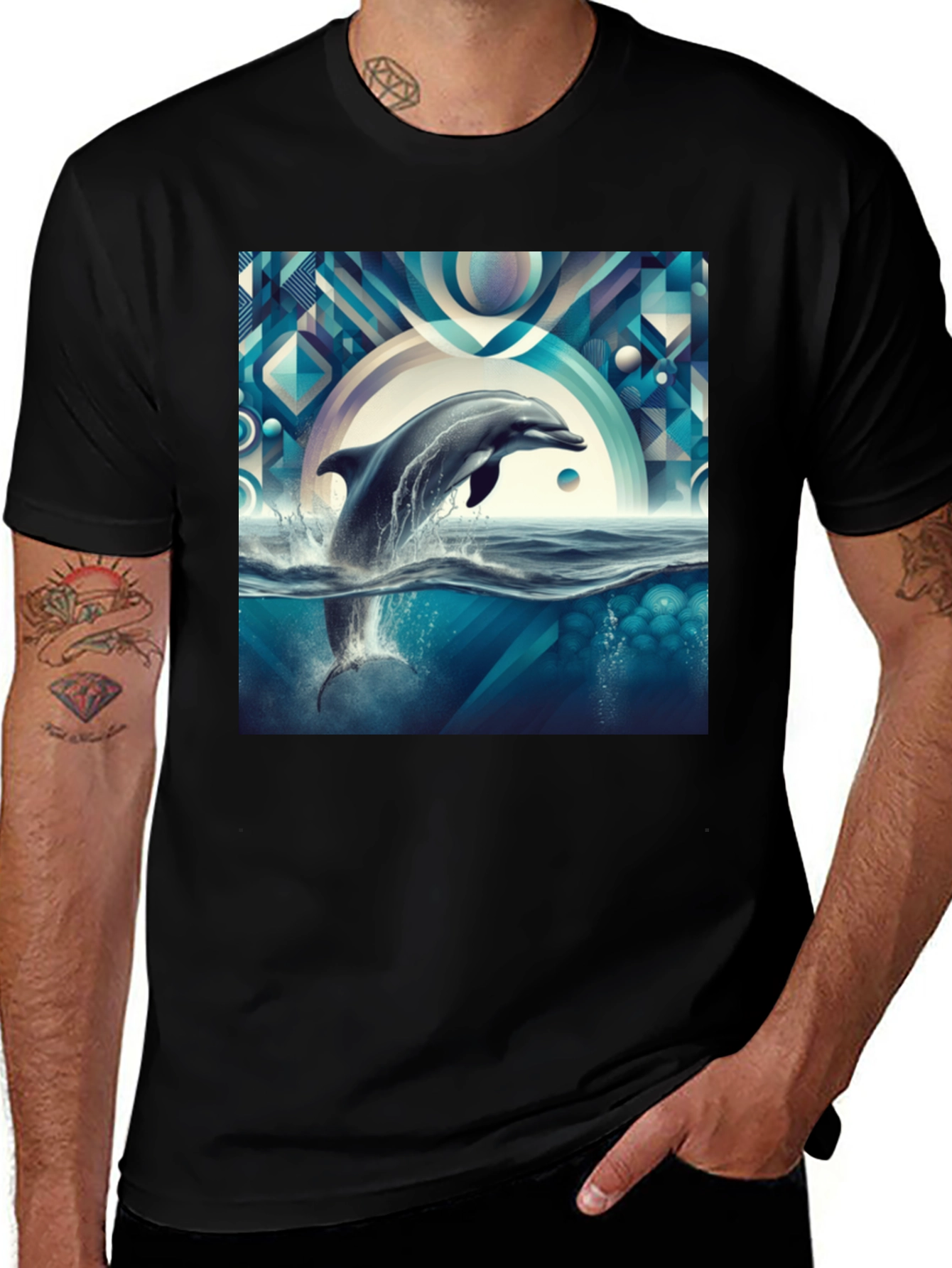 Dolphin Graphic Tee - Modern Art Design