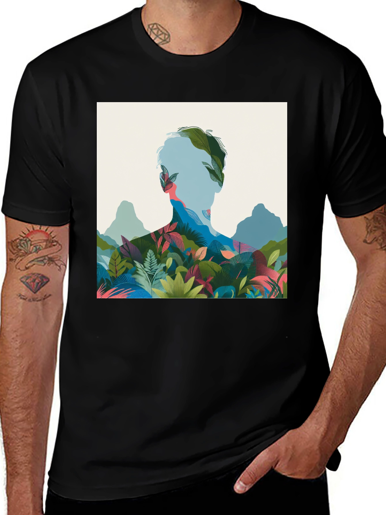 Variant 23 of Nature Portrait Graphic Tee - Black Cotton Blend