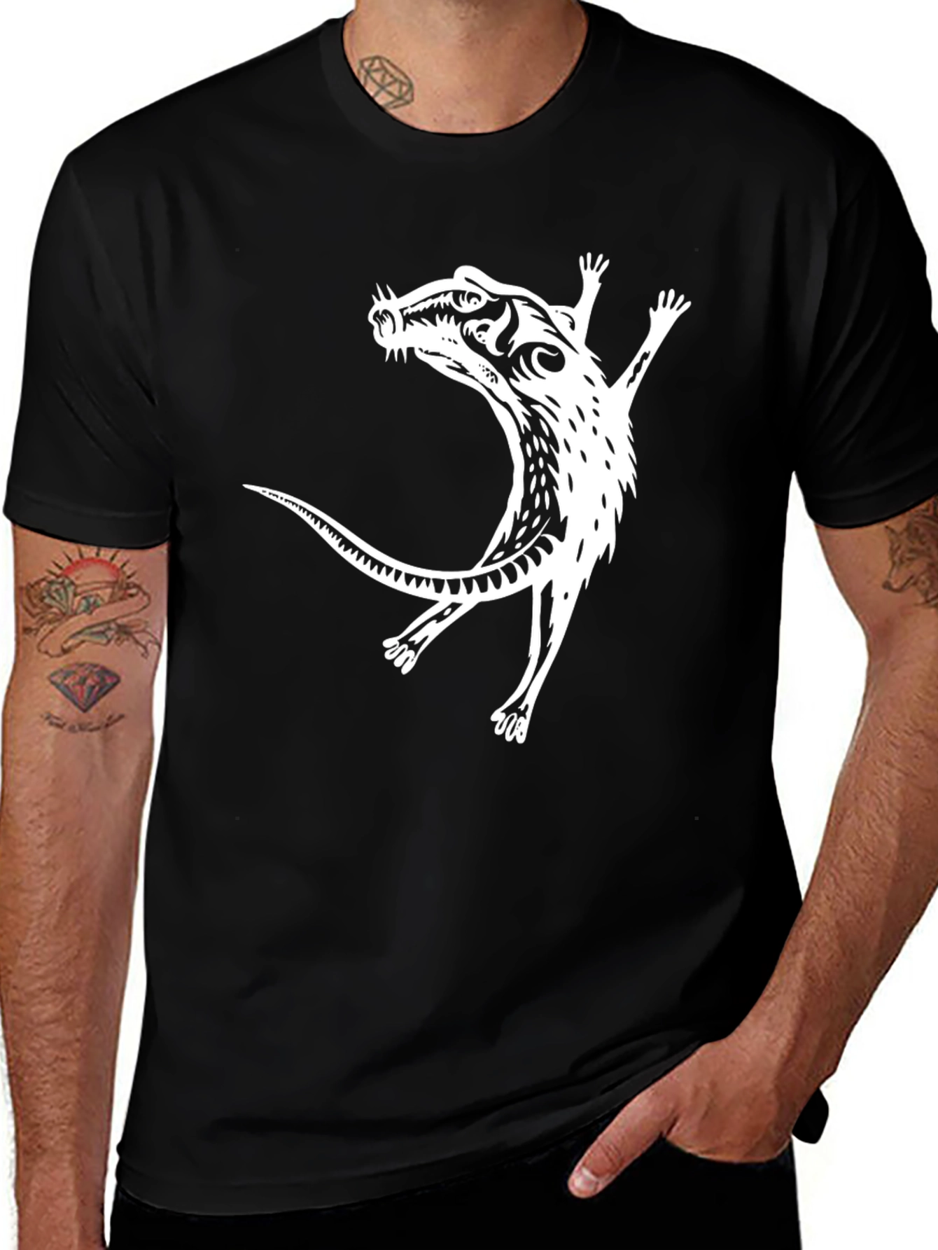 Variant 11 of Cool Rat Graphic T-Shirt - Black Crew Neck Tee