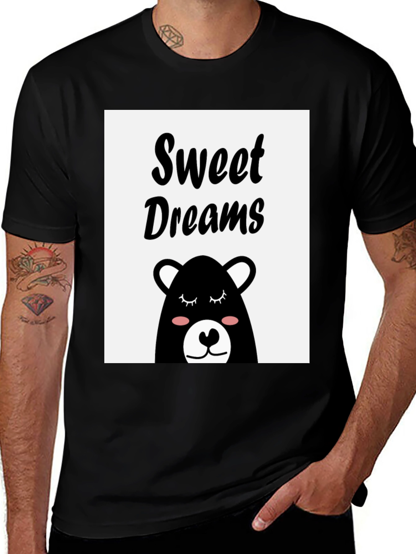 Sweet Dreams Bear Graphic Tee - Black