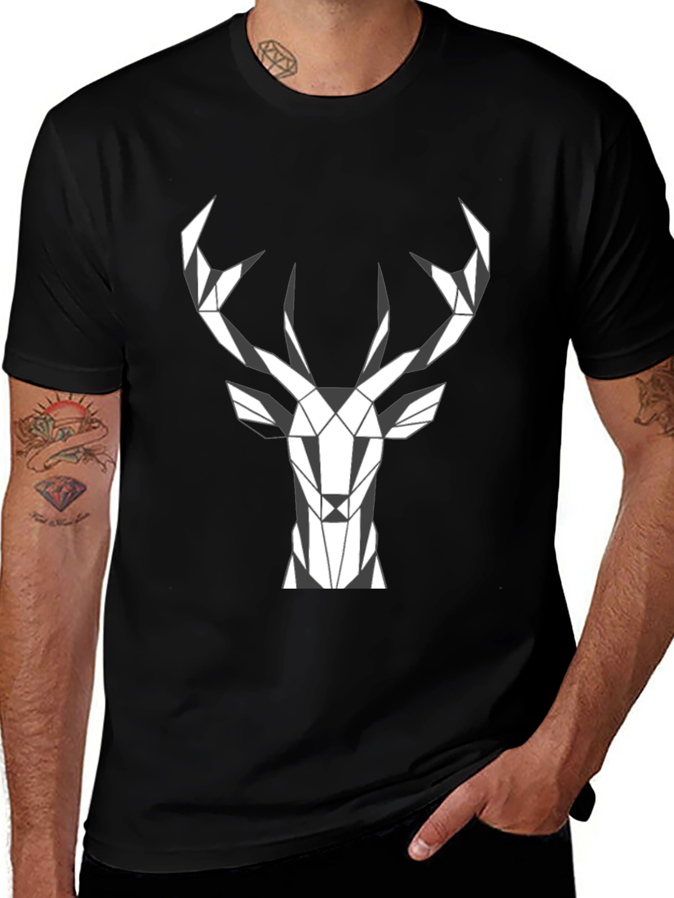 Variant 8 of Geometric Deer Head Graphic Tee - Stylish Menswear