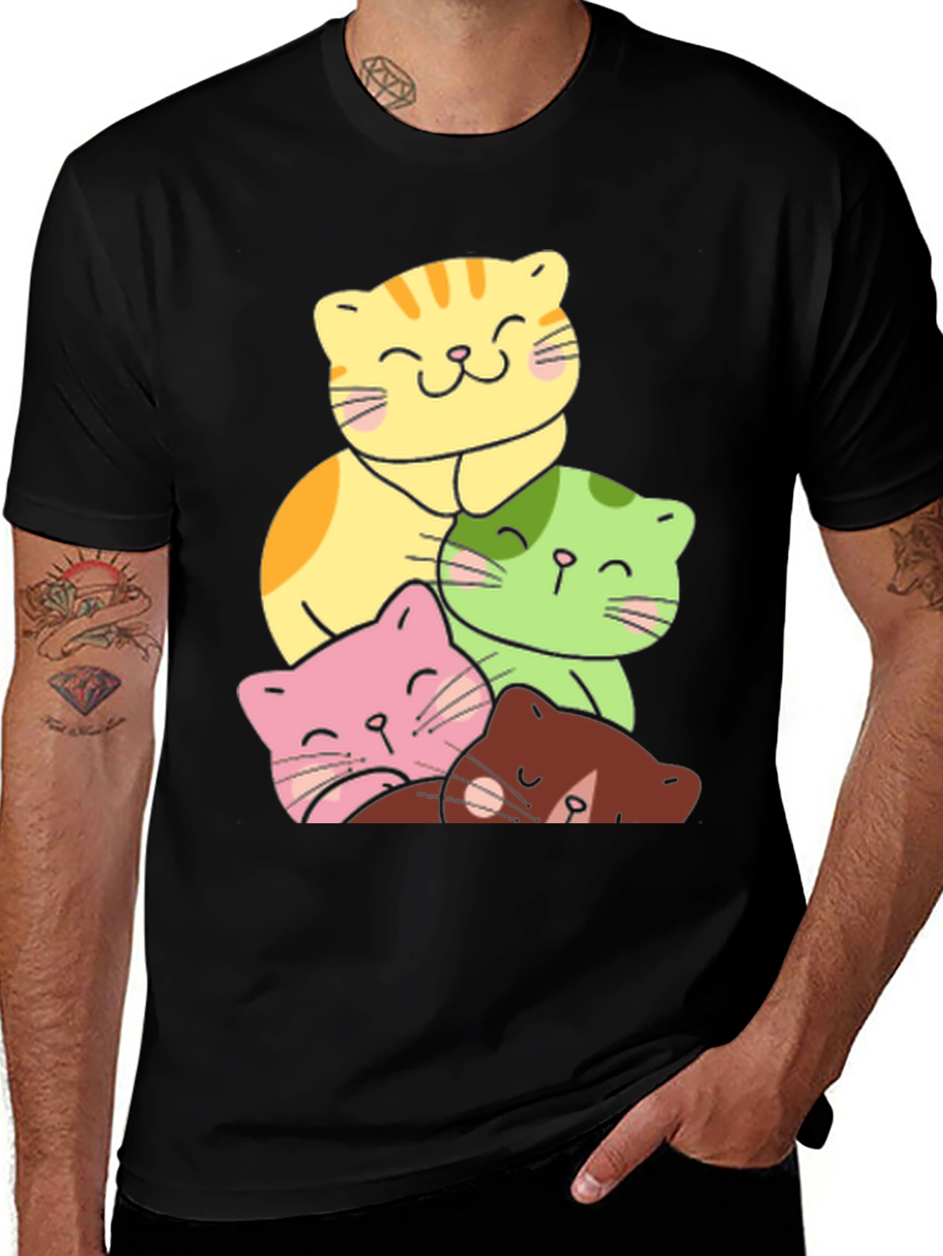 Variant 18 of Cute Cats Graphic Tee - Black Unisex T-Shirt