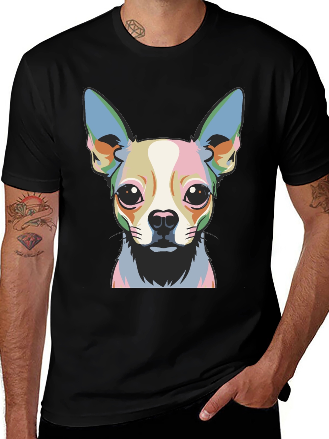 Black Chihuahua Pop Art Graphic Tee - Black main image