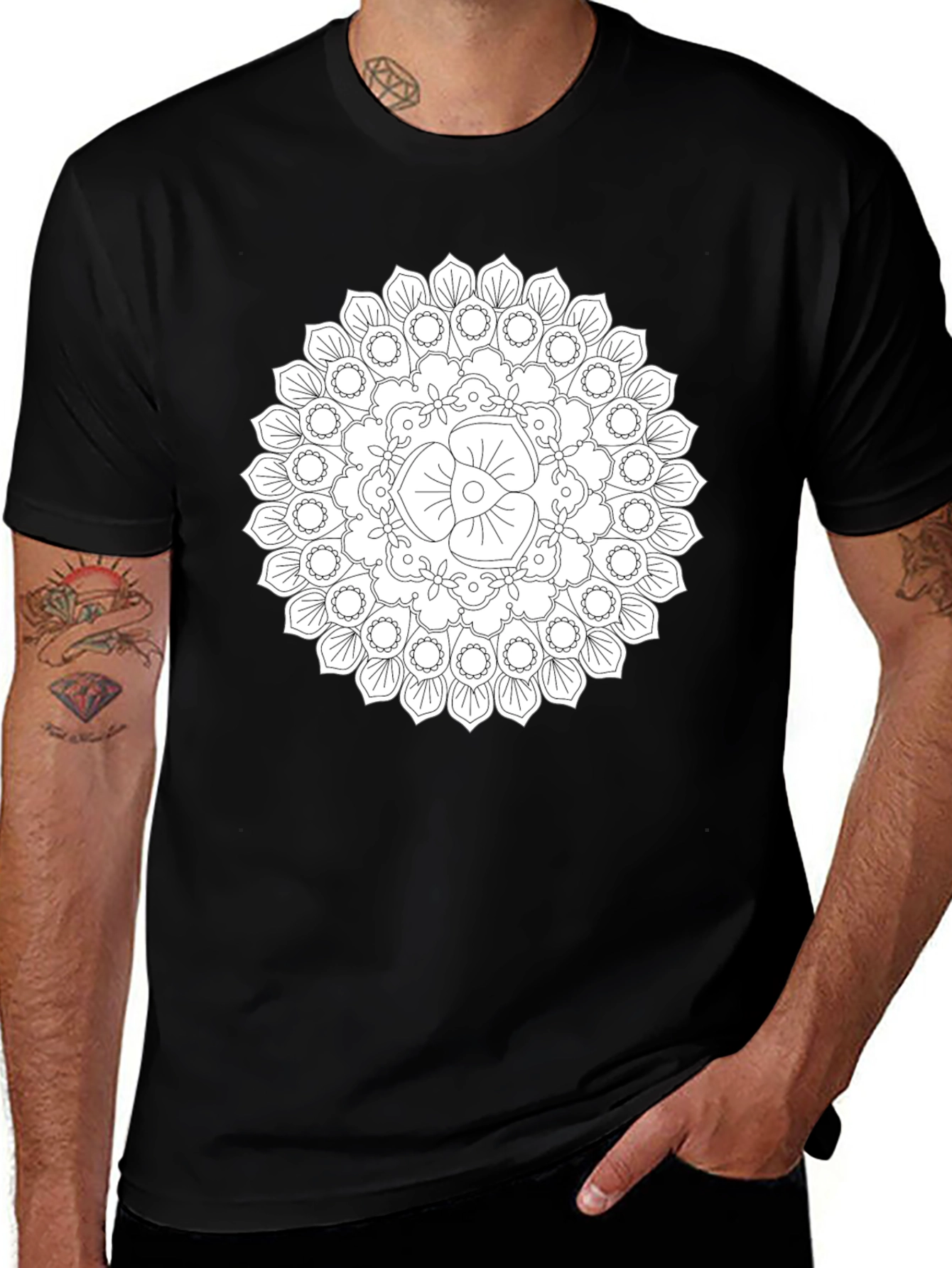 Variant 16 of Black Mandala T-Shirt - Geometric Floral Design