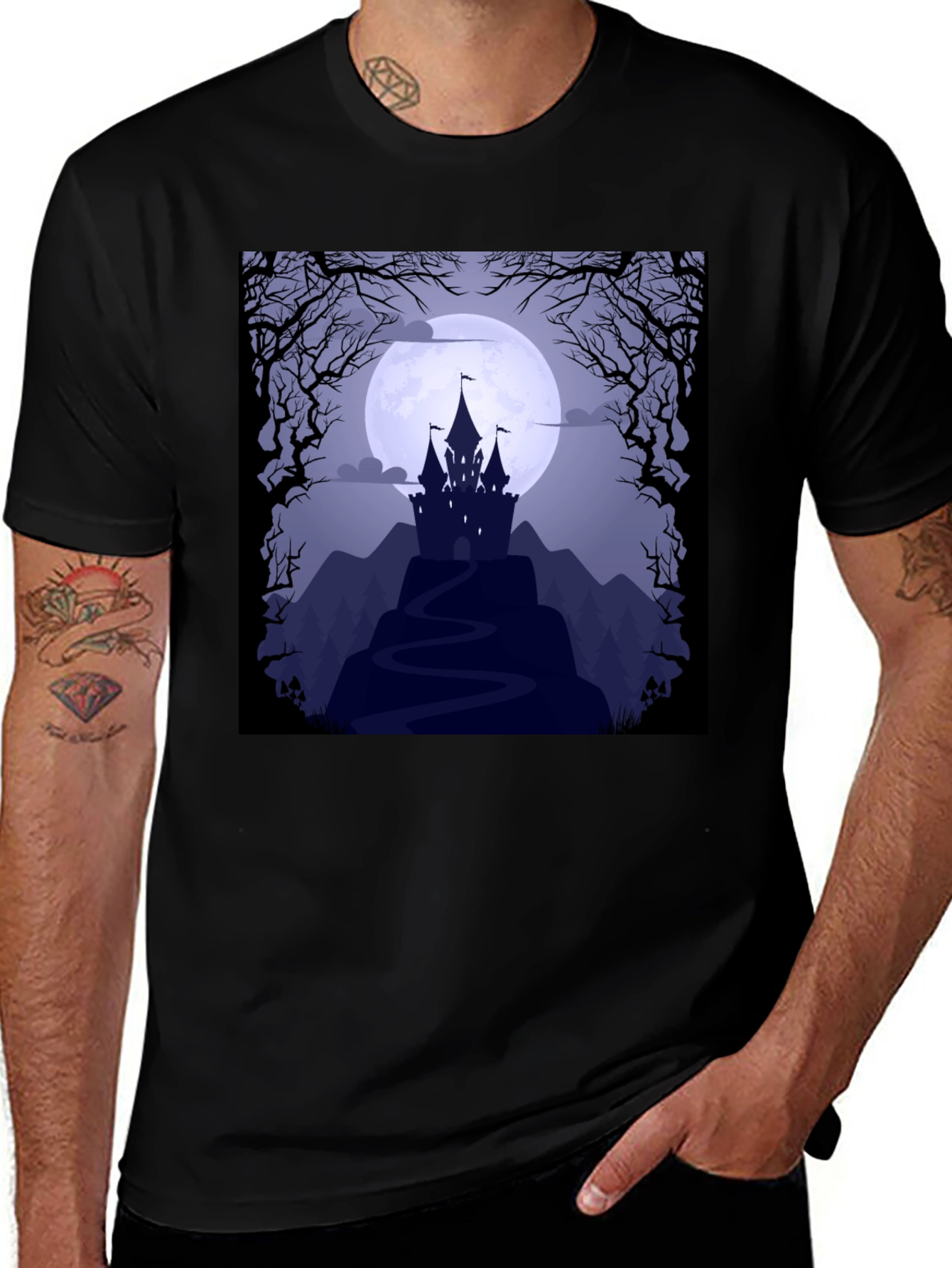 Variant 7 of Spooky Castle Moon Graphic Tee