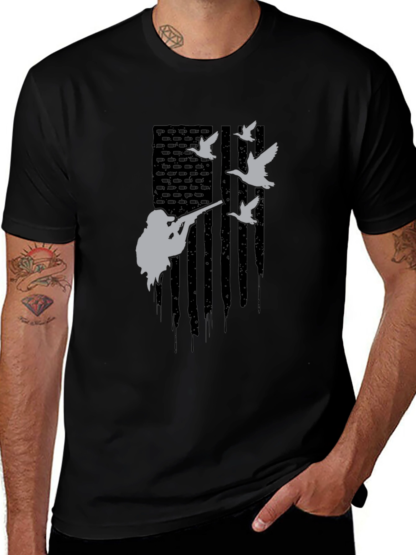 Variant 8 of Hunting Flag T-Shirt - Patriotic Duck Hunter Tee