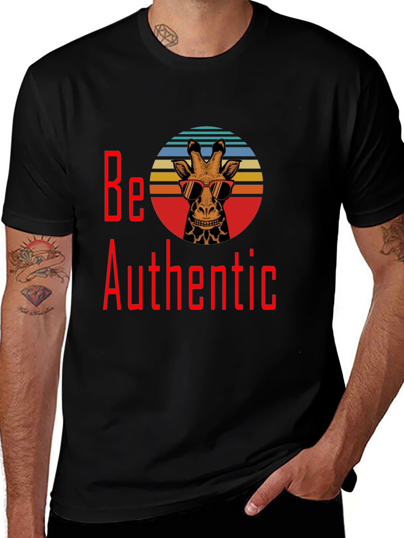 Variant 3 of Be Authentic Giraffe Graphic T-Shirt - Black