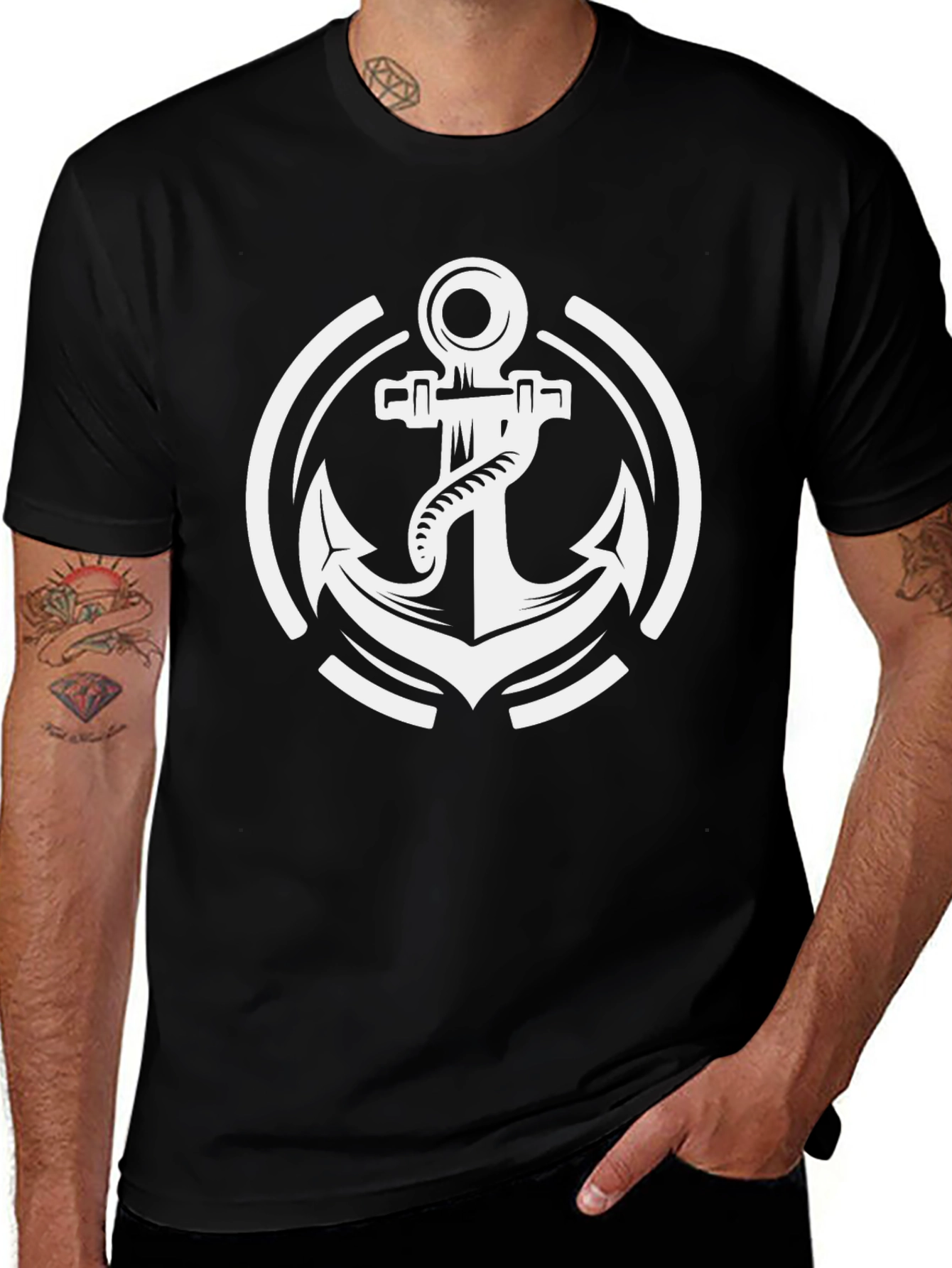 Variant 24 of Nautical Anchor Graphic Black T-Shirt