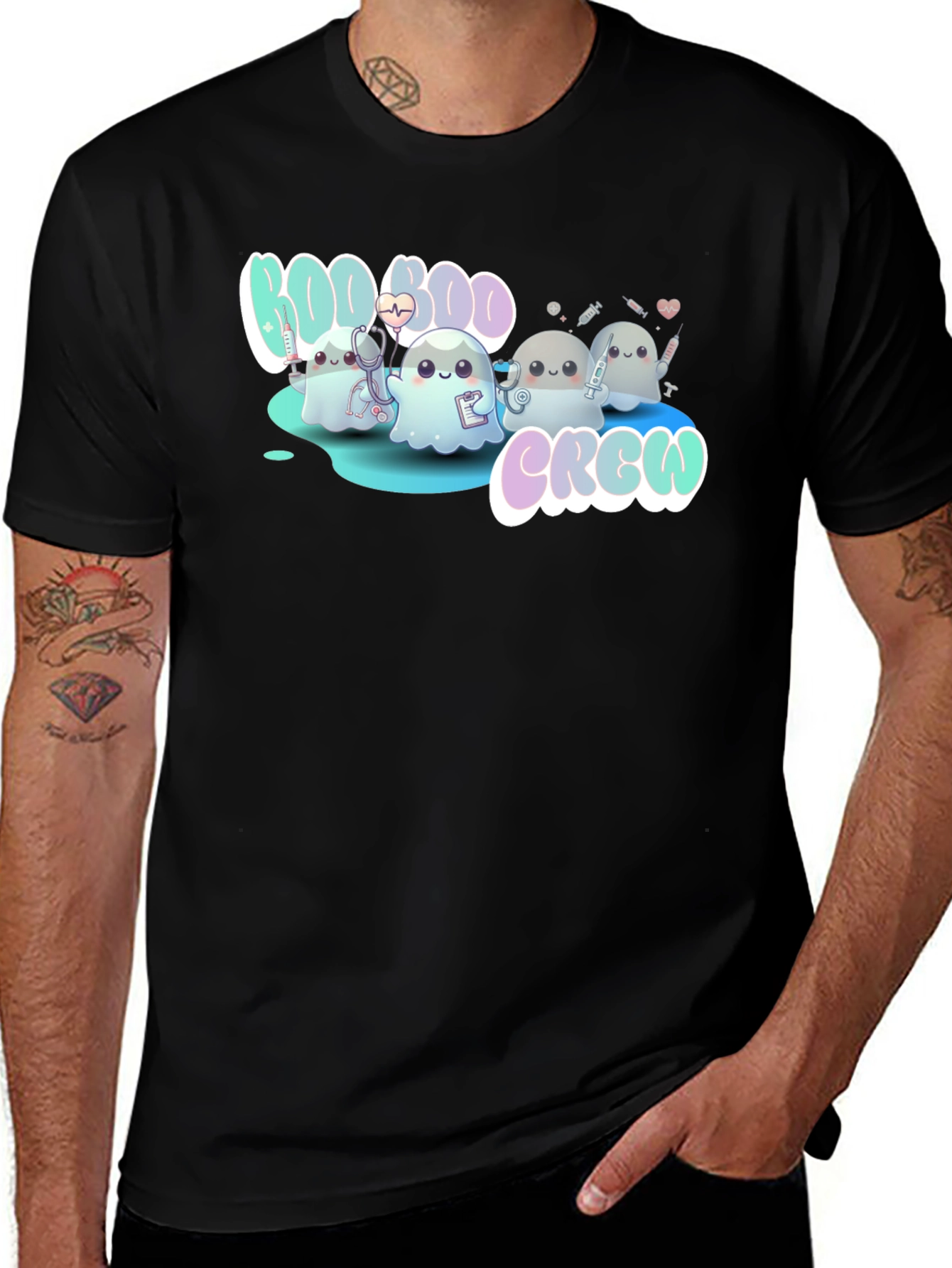 Variant 14 of Boo Boo Crew Black T-Shirt Cute Ghost Nurse Tee