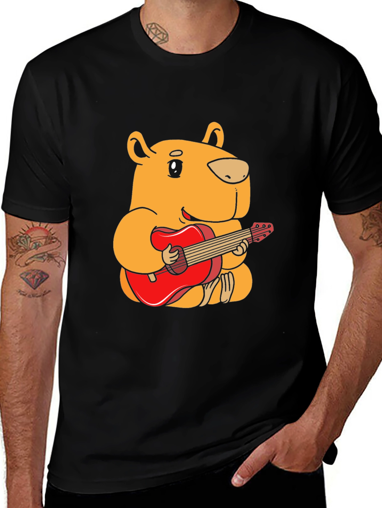 Variant 23 of Capybara Guitar Player Black T-Shirt