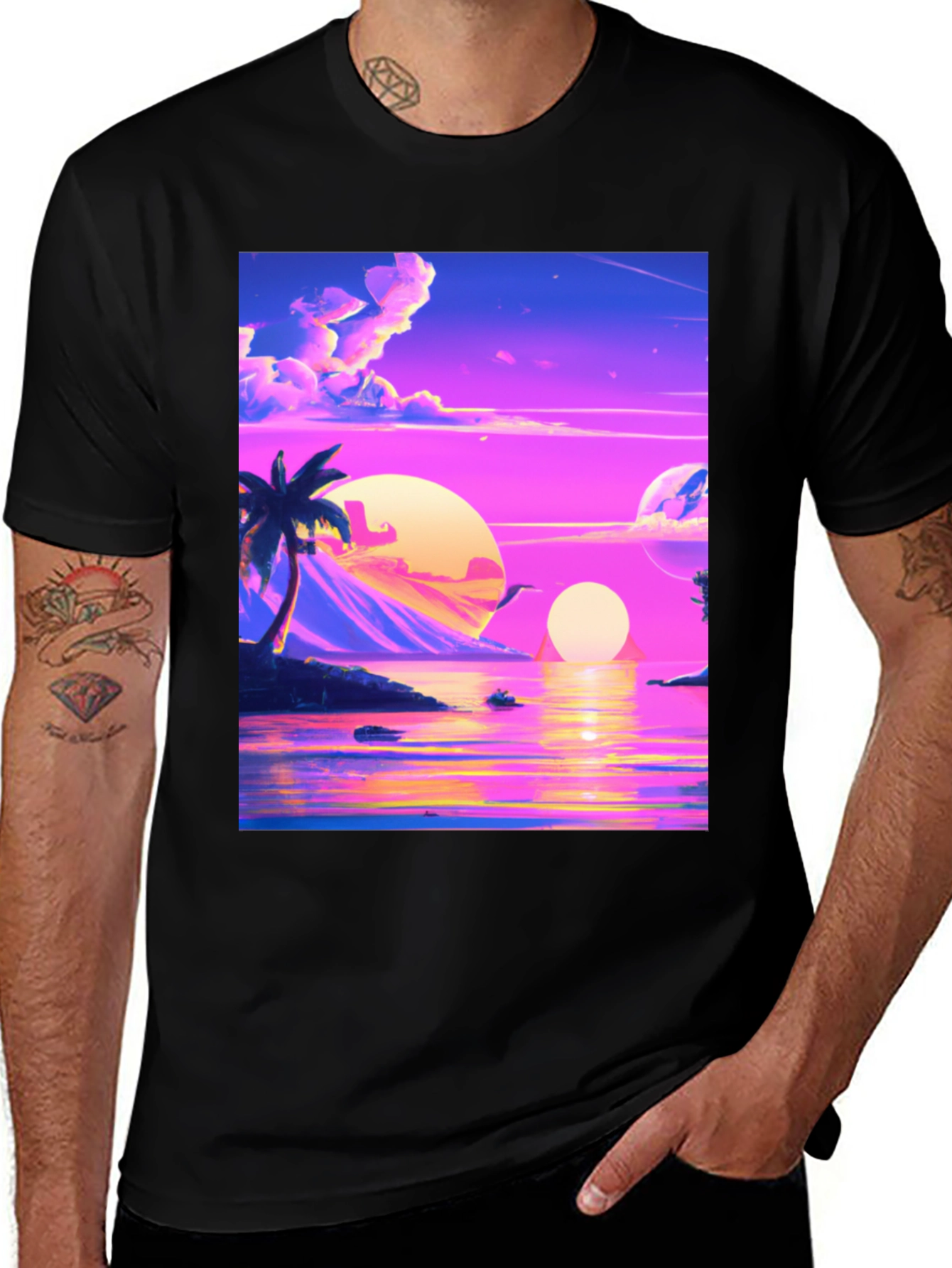 Variant 4 of Vaporwave Sunset T-Shirt - Black