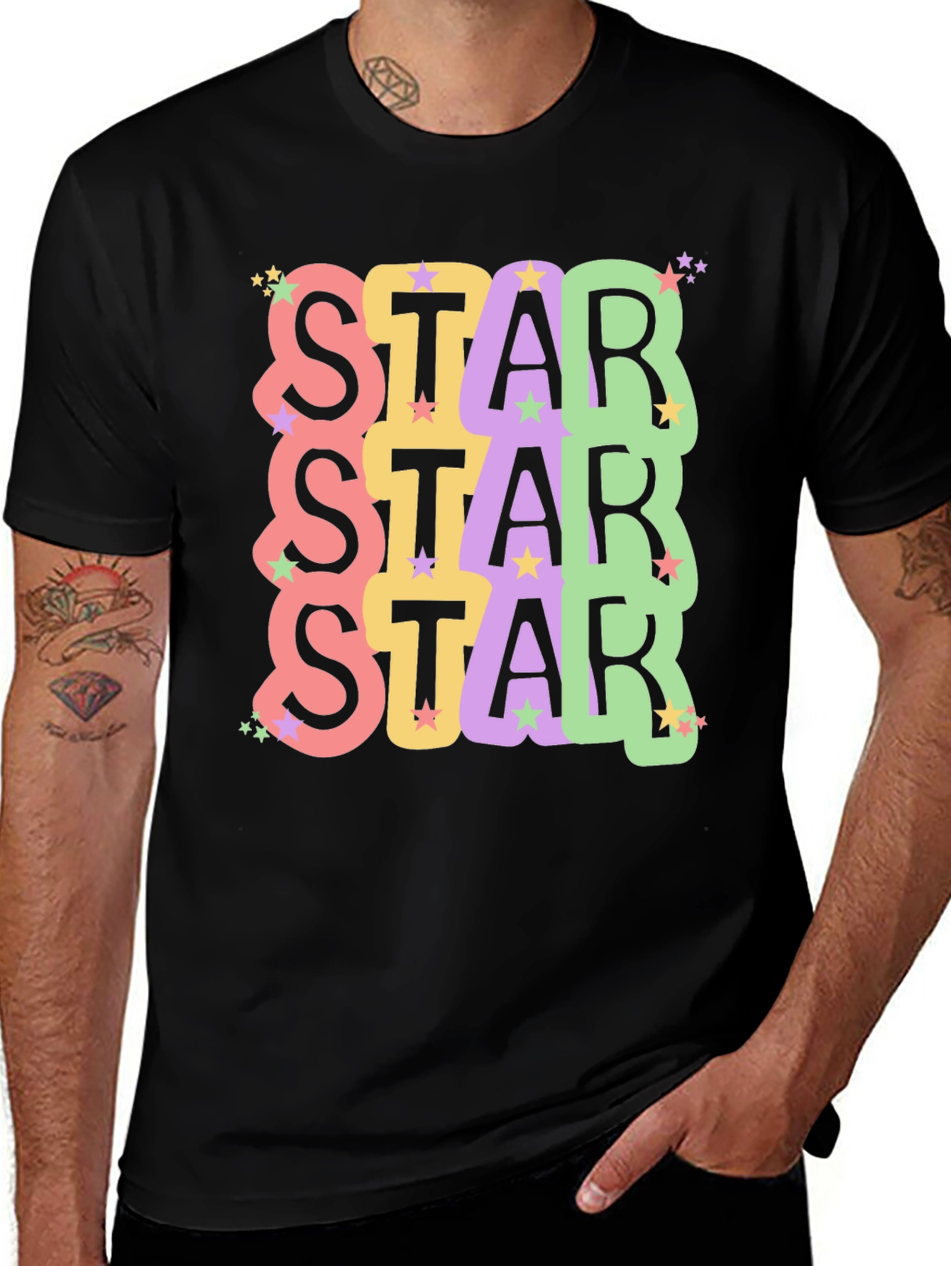 Variant 23 of Star Stack Graphic Tee - Trendy Unisex Black T-Shirt
