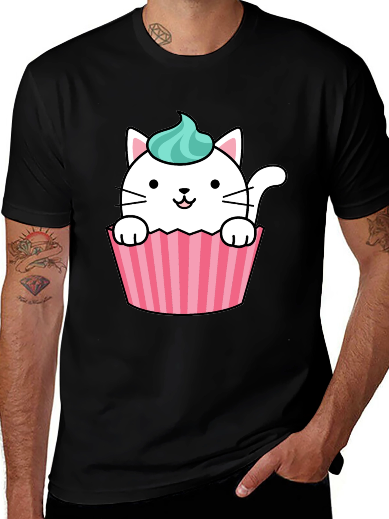 Black Cute Cupcake Cat Graphic Tee - Black main image