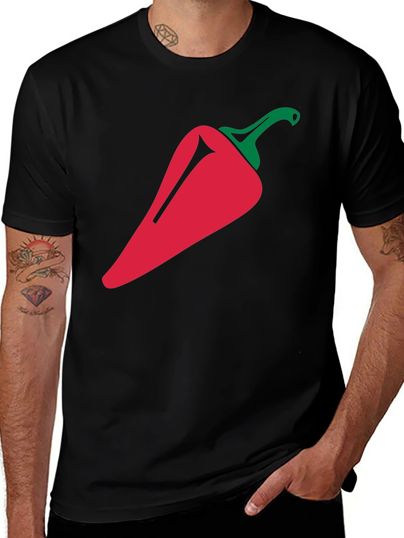 Variant 11 of Chili Pepper Graphic T-Shirt - Black Cotton Tee