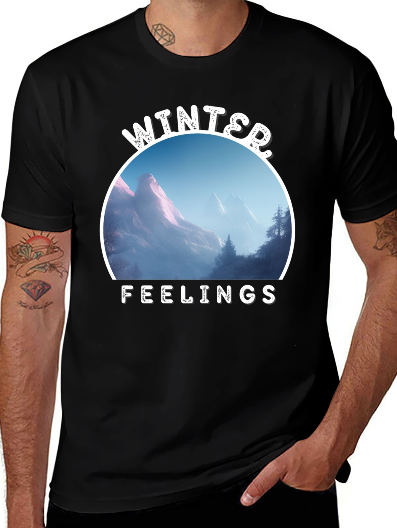 Variant 7 of Winter Feelings Mountain Scene Black Tee