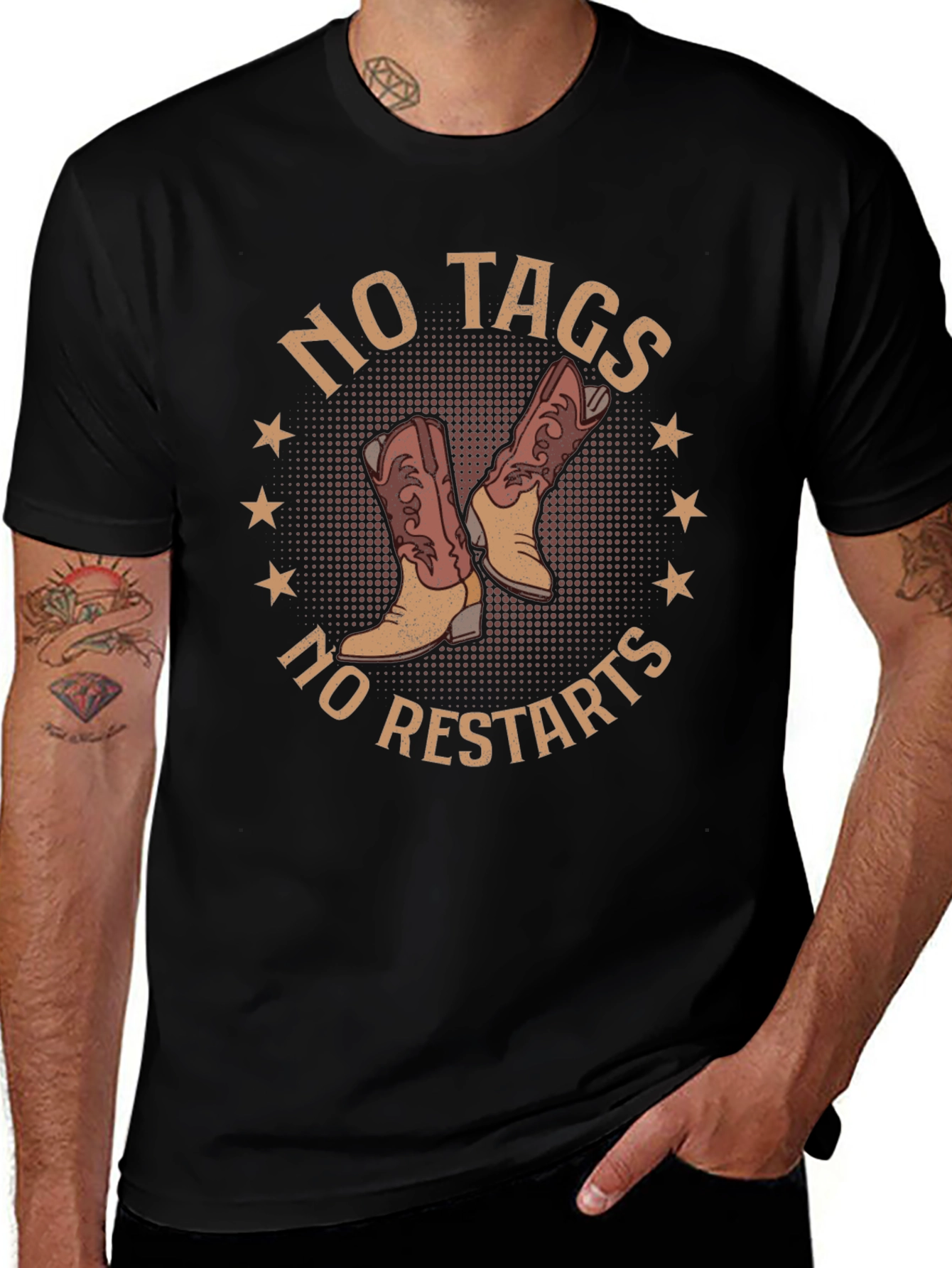 Variant 21 of No Tags No Restarts Cowboy Boot T-Shirt