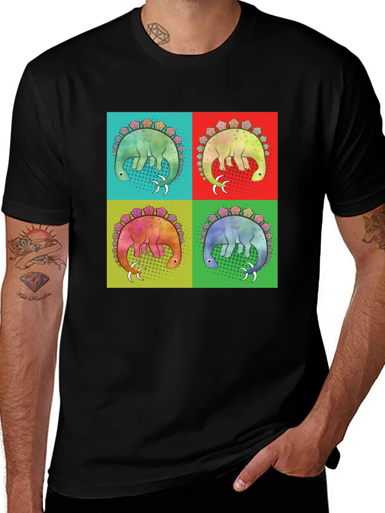 Variant 28 of Dino Pop Art T-Shirt - Colorful Stegosaurus Graphic Tee