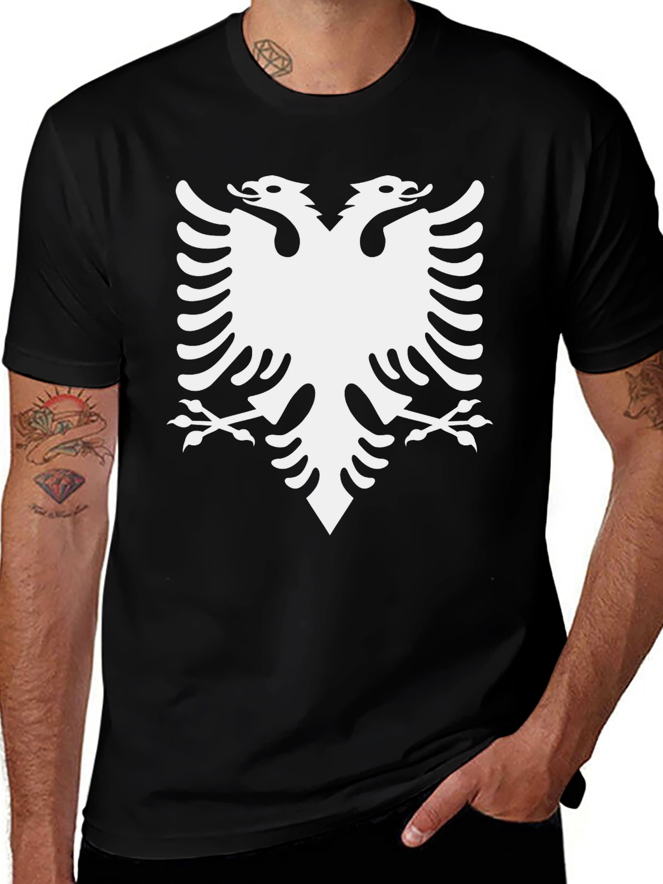 Black T-Shirt with Albanian Eagle Graphic