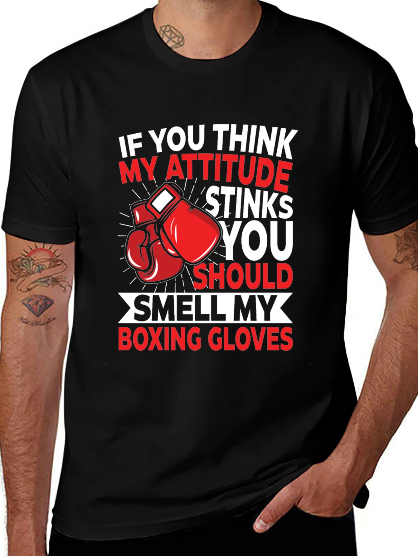 Variant 7 of Attitude Stinks Boxing Gloves Graphic Tee