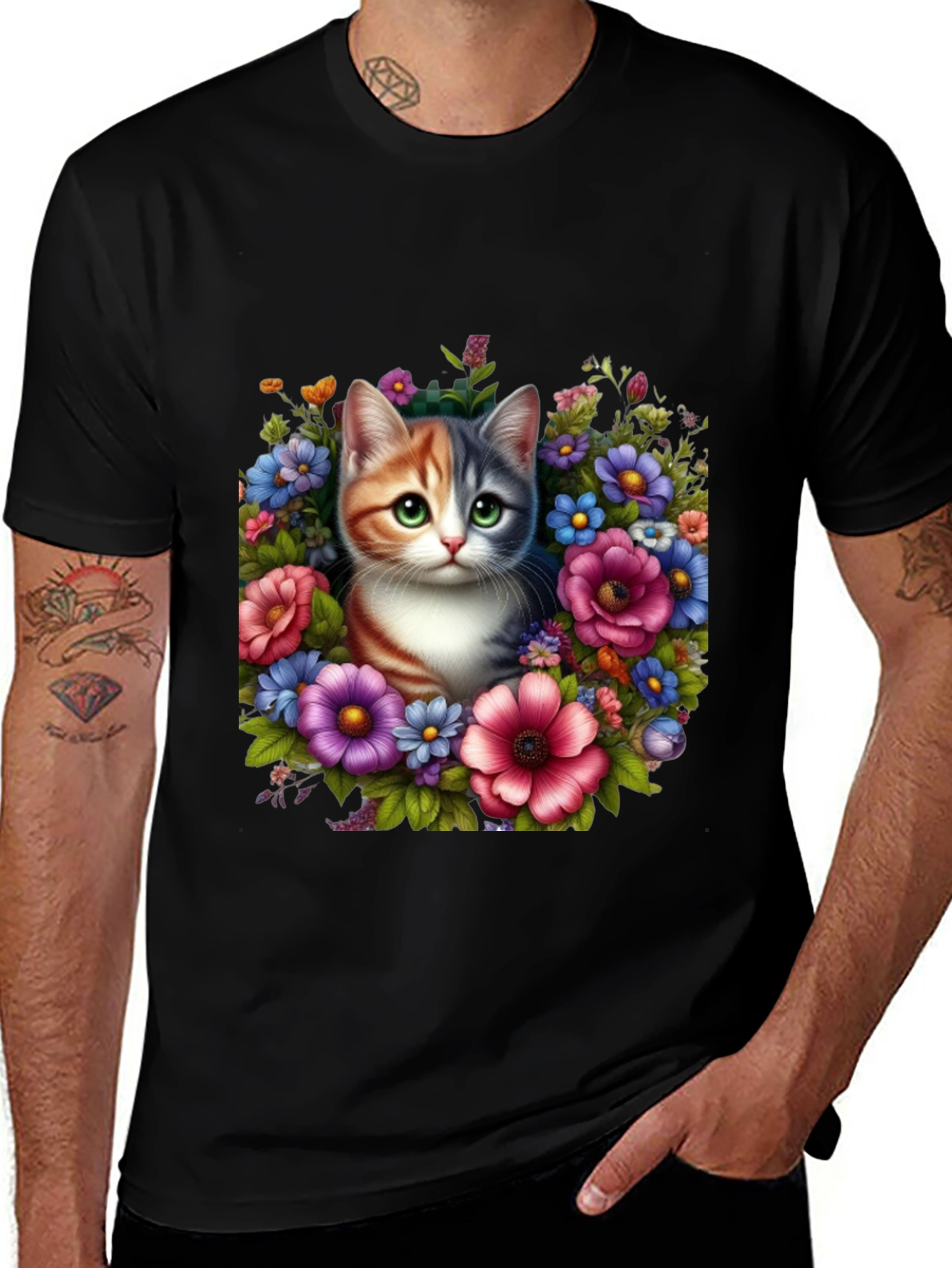 Variant 9 of Floral Cat Graphic T-Shirt