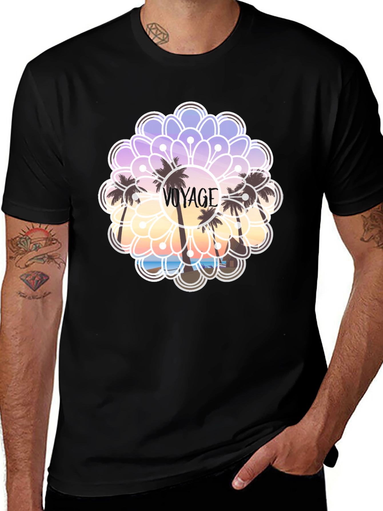 Variant 4 of Voyage Palm Tree Graphic Tee - Black