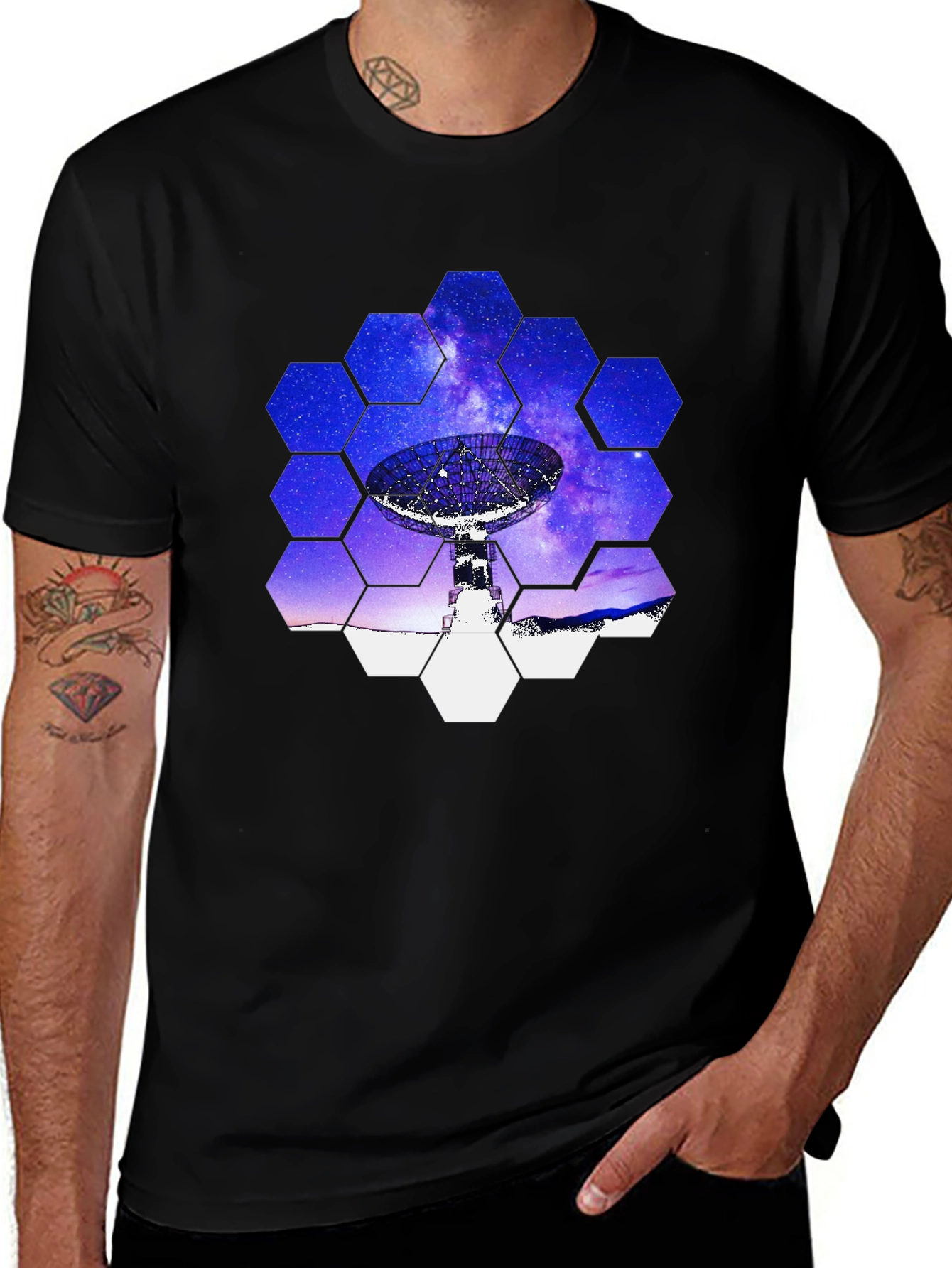 Variant 19 of Cosmic Dish T-Shirt - Galaxy Hexagon Design