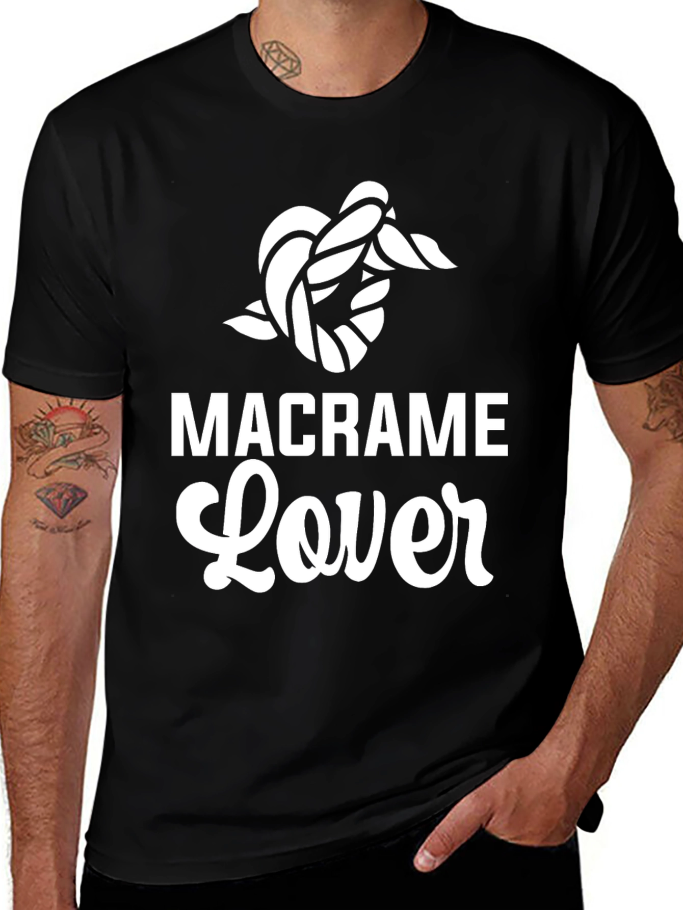 Variant 16 of Macrame Lover Graphic Tee - Knot Design Black T-Shirt