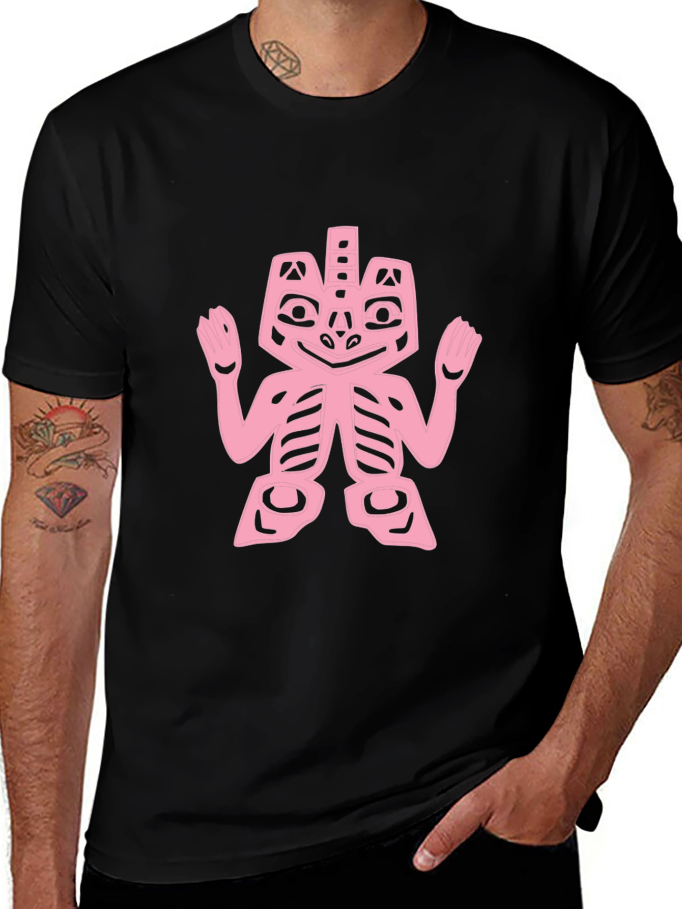 Variant 6 of Pink Tribal Art on Black Tee