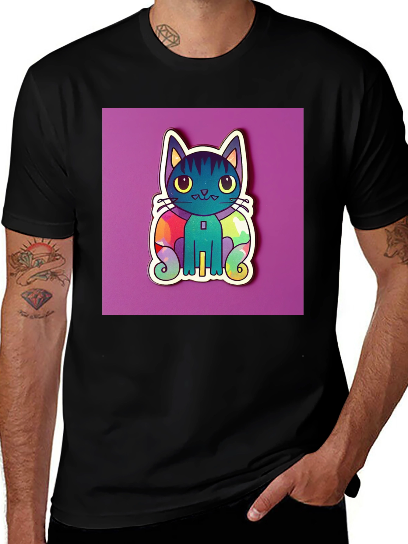Variant 10 of Cute Cat Graphic T-Shirt - Black