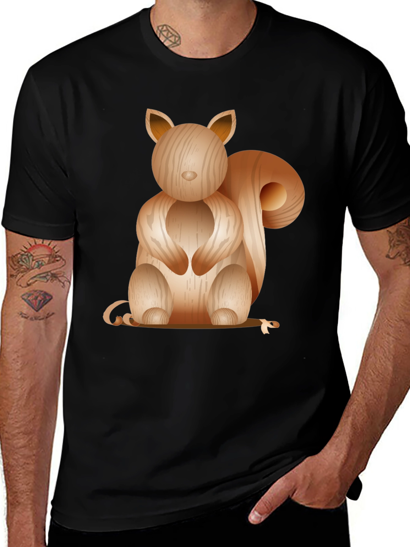 Wooden Squirrel Graphic Tee - Nature Inspired Design