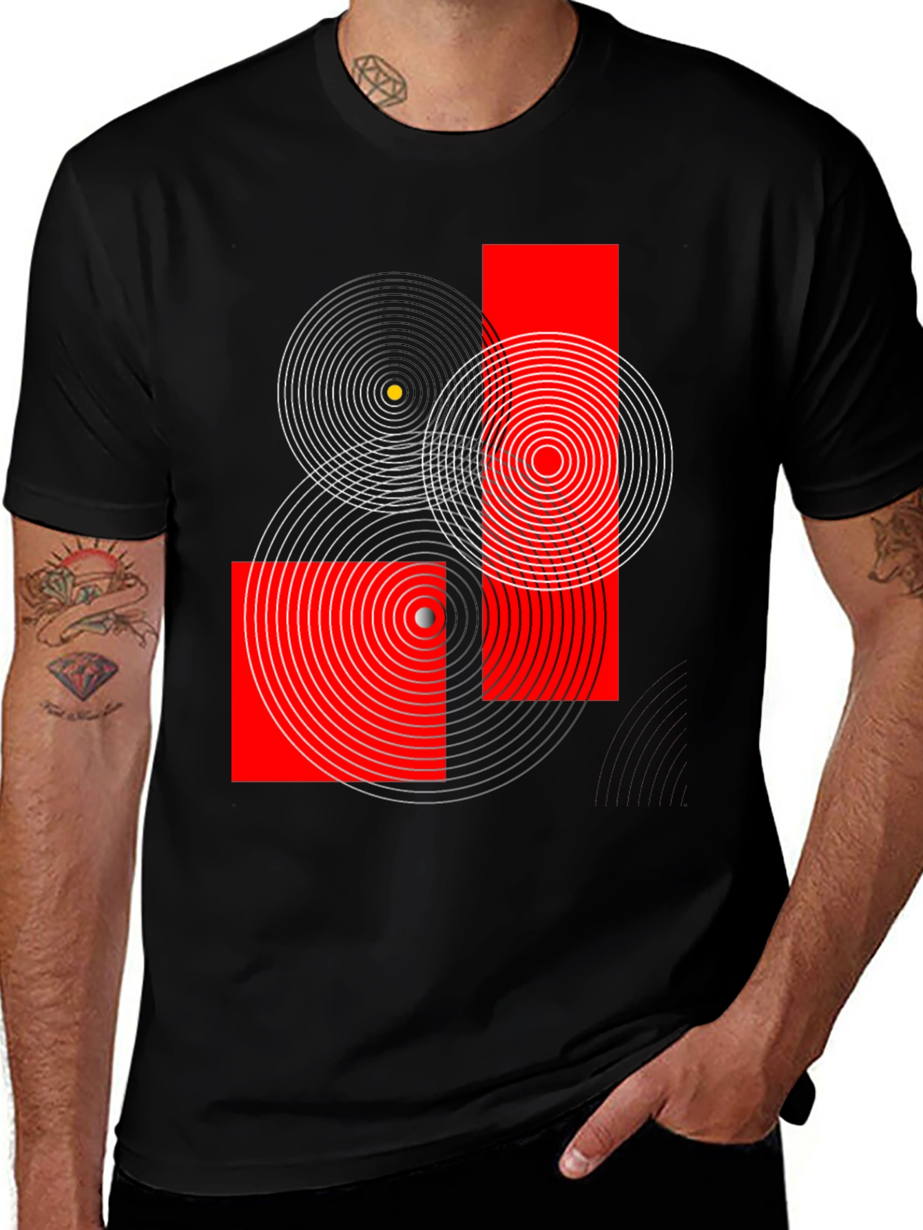 Variant 28 of Geometric Circles Graphic Print Black T-Shirt