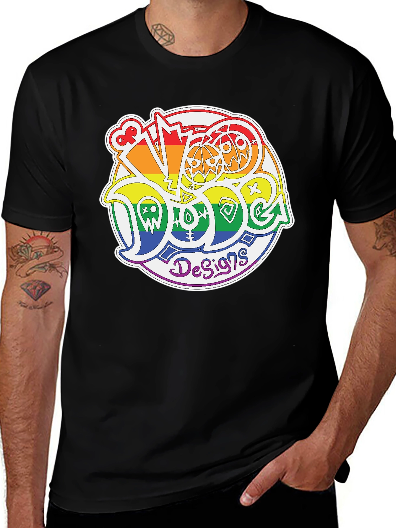 Black Rainbow Doodle Design T-Shirt main image