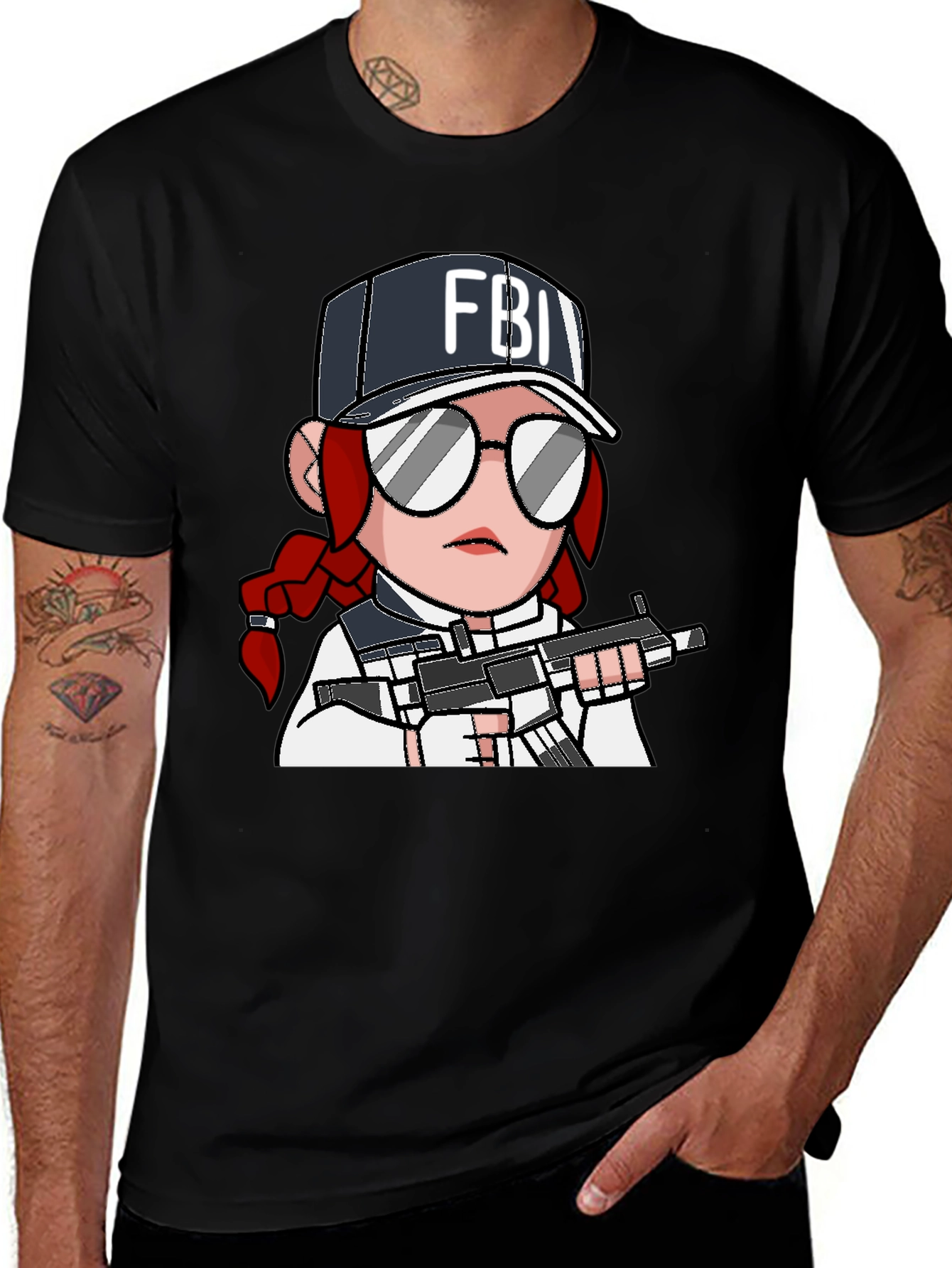 Variant 7 of FBI Agent Cartoon Graphic T-Shirt