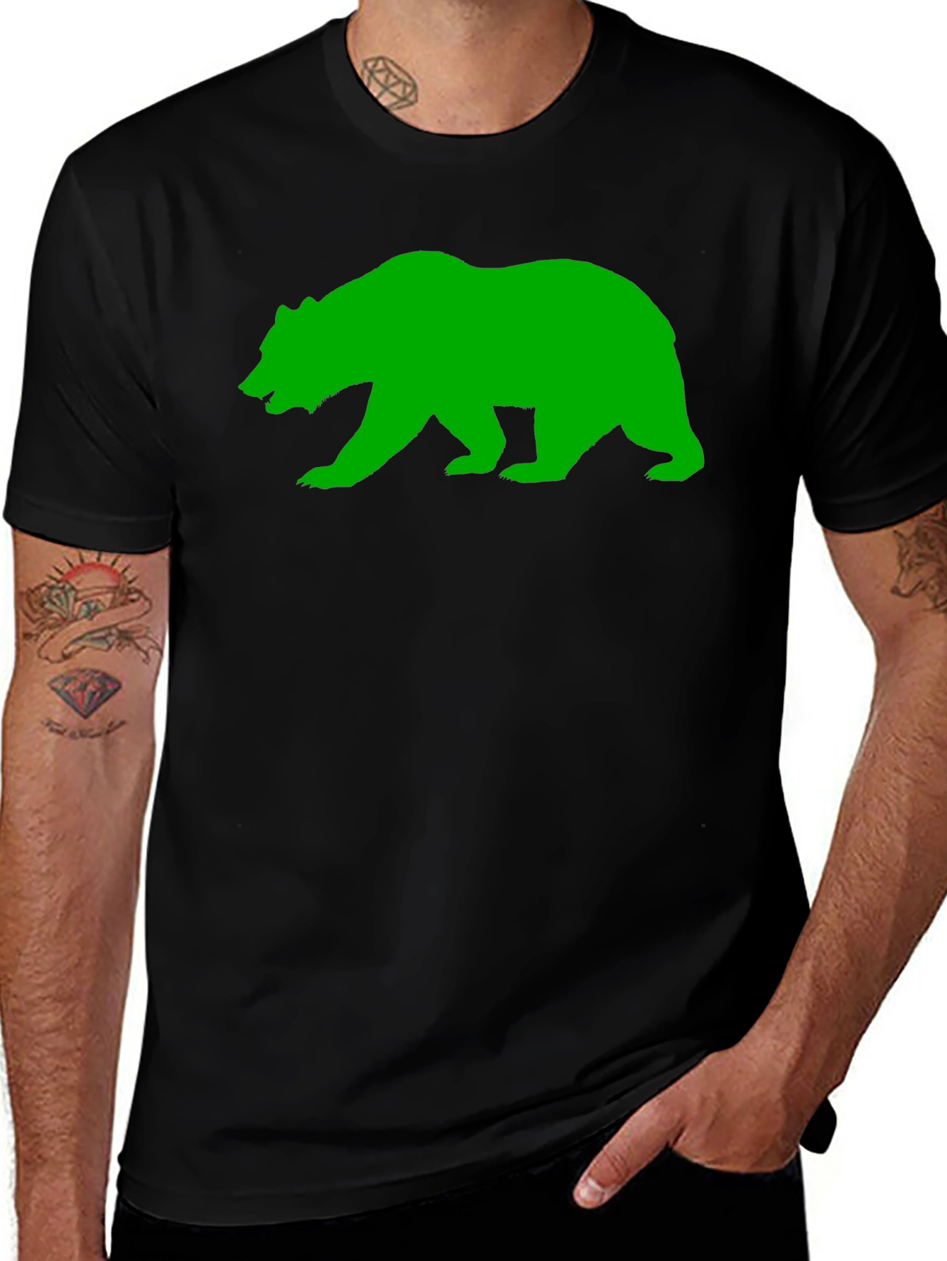 Variant 16 of Black T-Shirt with Green Bear Graphic