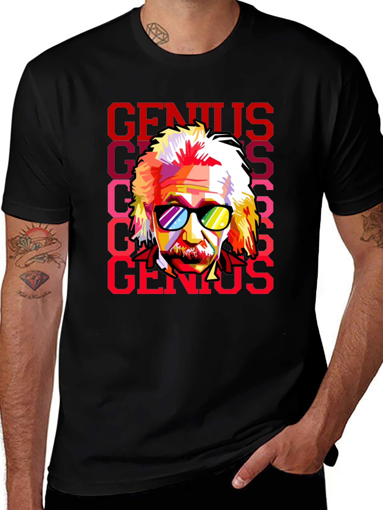 Variant 7 of Genius Einstein Pop Art Graphic Tee - Black