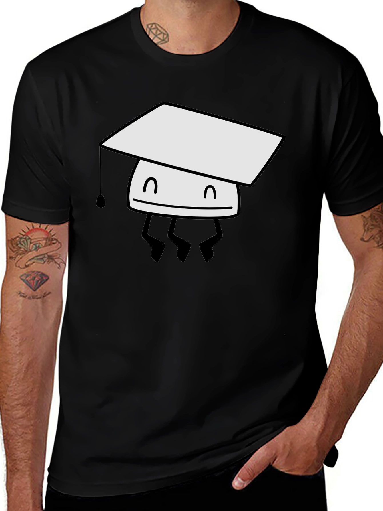 Variant 16 of Graduation Bot T-Shirt - Black Cotton Tee