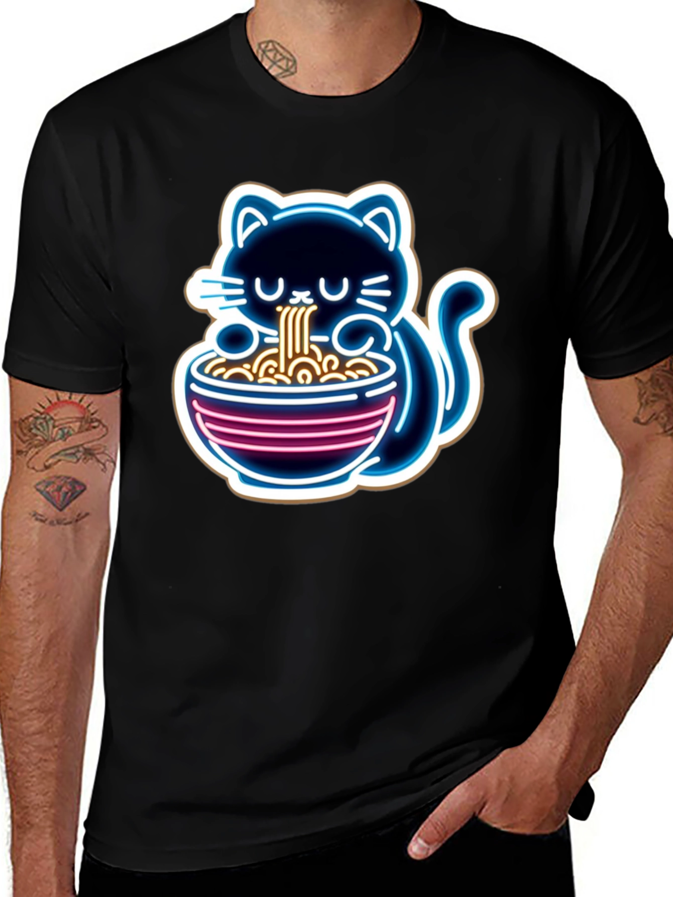 Variant 4 of Neon Cat Ramen T-Shirt - Unique Graphic Tee