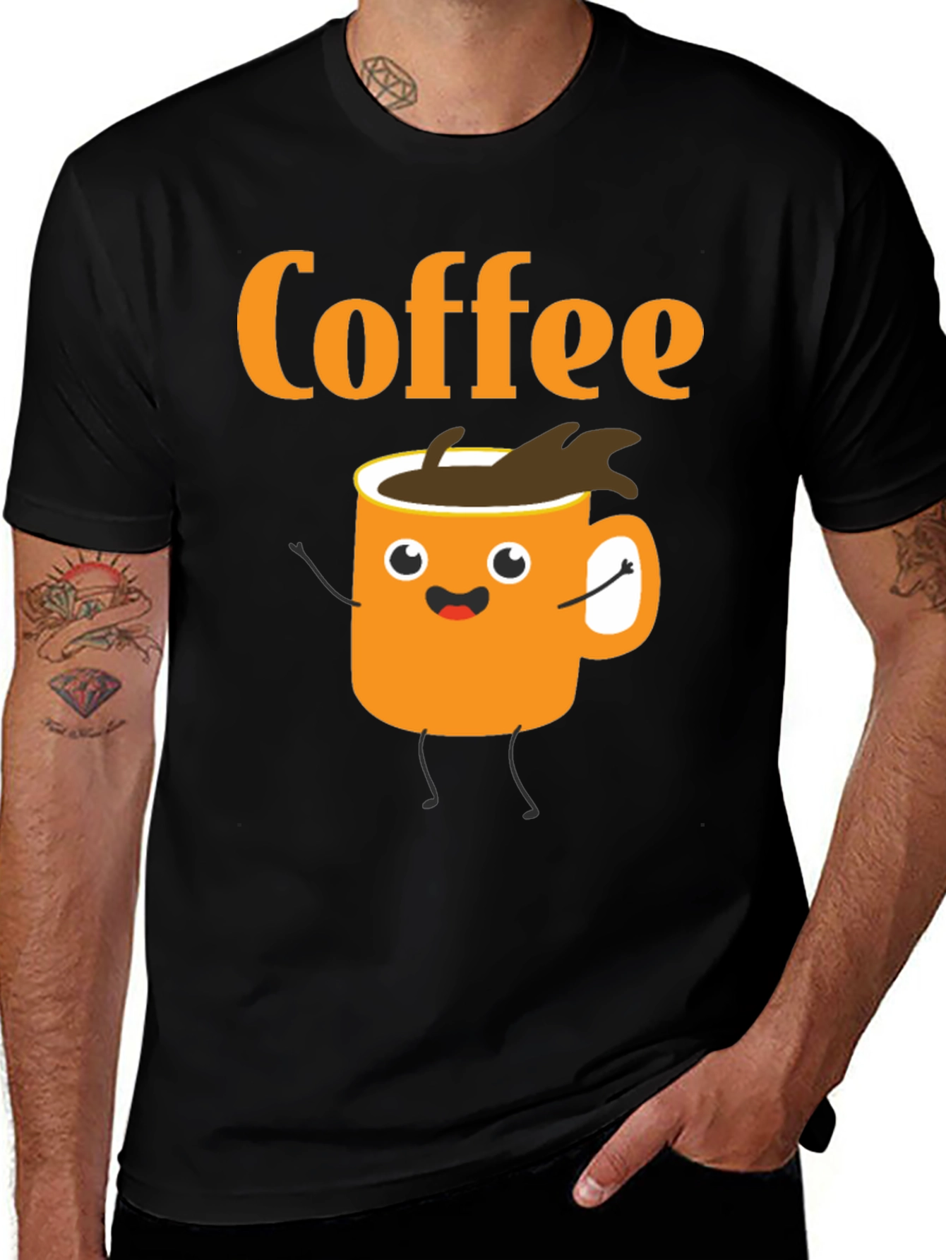 Variant 16 of Coffee Cartoon Graphic T-Shirt - Black