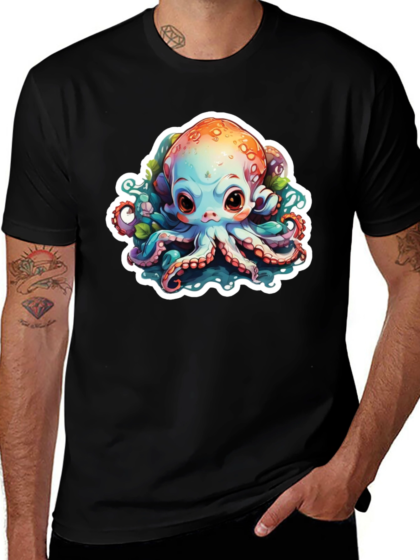 Variant 6 of Cute Octopus Graphic T-Shirt - Unisex Black Tee